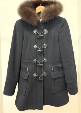 Marc New York Wool Toggle Coat with Blue Fox Fur Trim Sz10